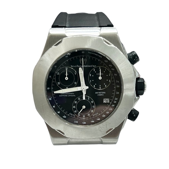 TECHNOMARINE BLACK FACE STAINLESS STEEL CASE CHRONOGRAPH WATCH MOD. ALPHA R3/G10 - Picture 2 of 8
